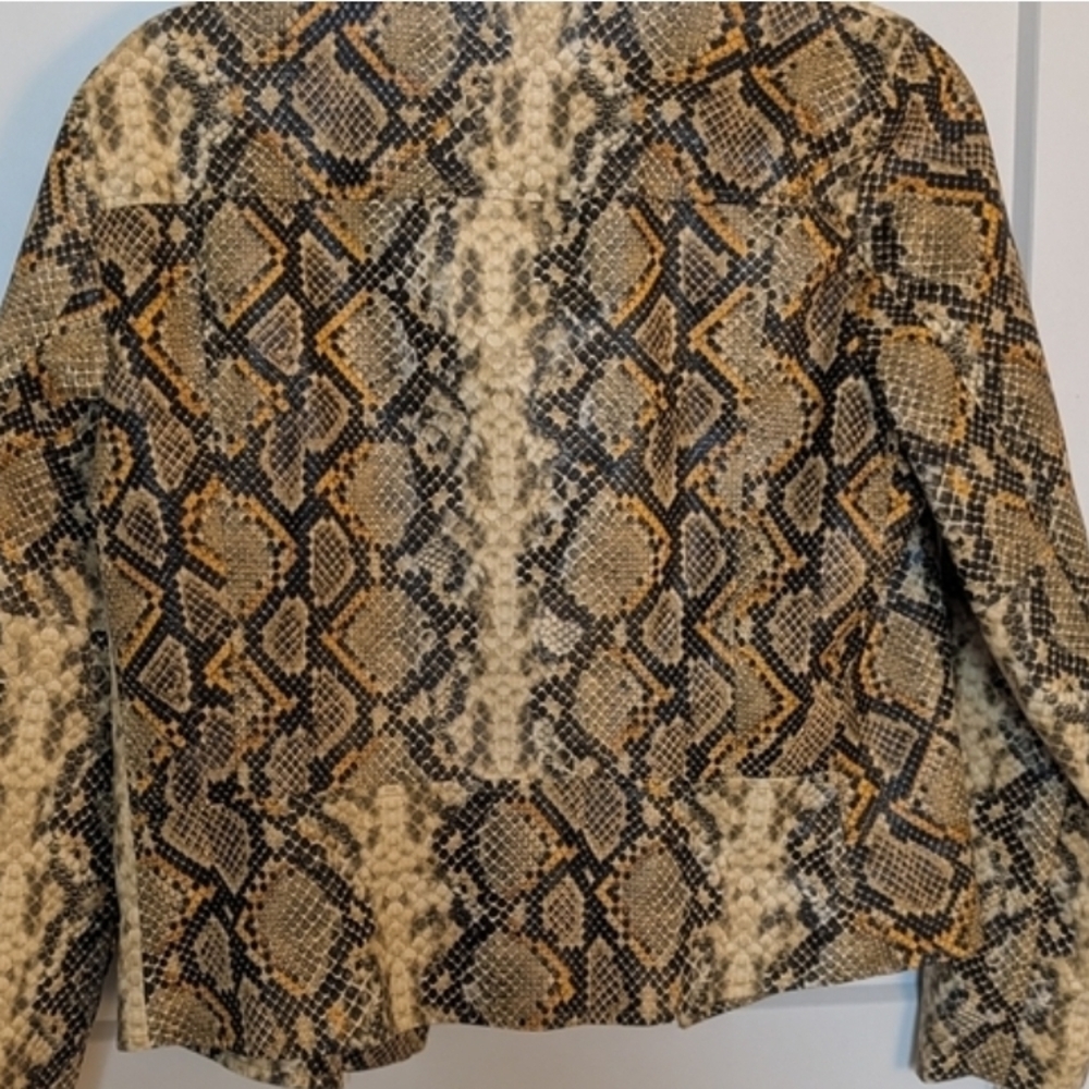 Tahari Snakeskin Leather Jacket - Black and Tan - Picture 2 of 5